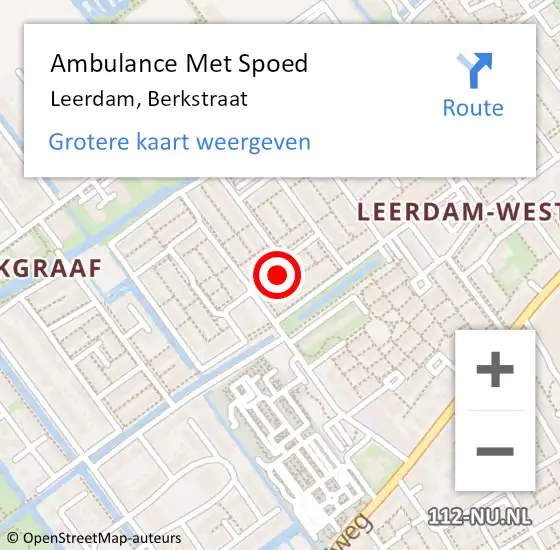 Locatie op kaart van de 112 melding: Ambulance Met Spoed Naar Leerdam, Berkstraat op 29 augustus 2015 07:53