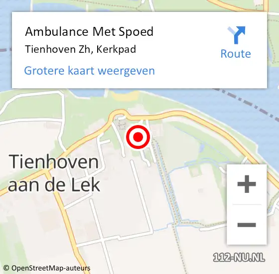 Locatie op kaart van de 112 melding: Ambulance Met Spoed Naar Tienhoven Zh, Kerkpad op 29 augustus 2015 11:16