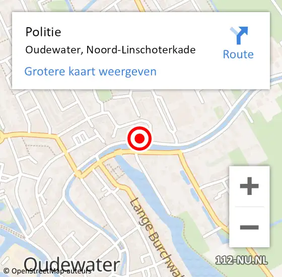 Locatie op kaart van de 112 melding: Politie Oudewater, Noord-Linschoterkade op 29 augustus 2015 12:10