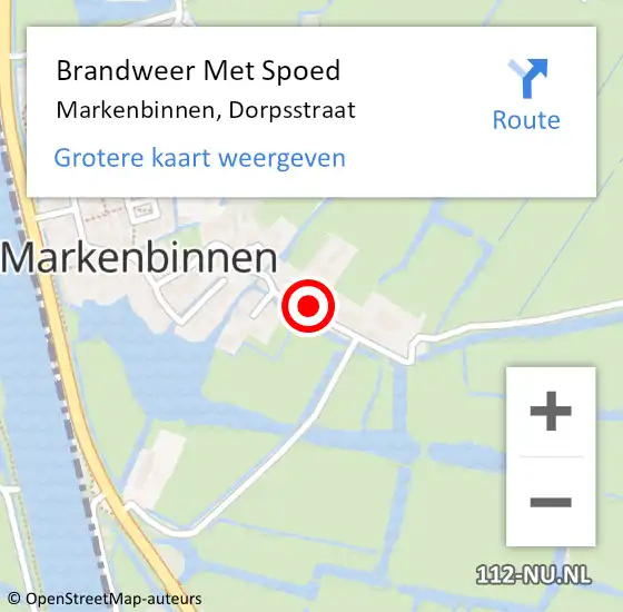 Locatie op kaart van de 112 melding: Brandweer Met Spoed Naar Markenbinnen, Dorpsstraat op 29 augustus 2015 12:31