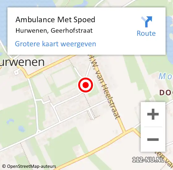 Locatie op kaart van de 112 melding: Ambulance Met Spoed Naar Hurwenen, Geerhofstraat op 29 augustus 2015 12:32