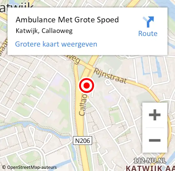 Locatie op kaart van de 112 melding: Ambulance Met Grote Spoed Naar Katwijk, Callaoweg op 29 augustus 2015 13:05