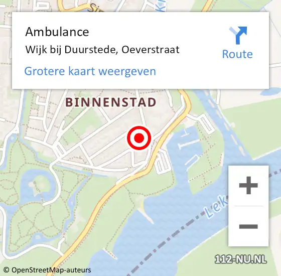 Locatie op kaart van de 112 melding: Ambulance Wijk bij Duurstede, Oeverstraat op 29 augustus 2015 13:07