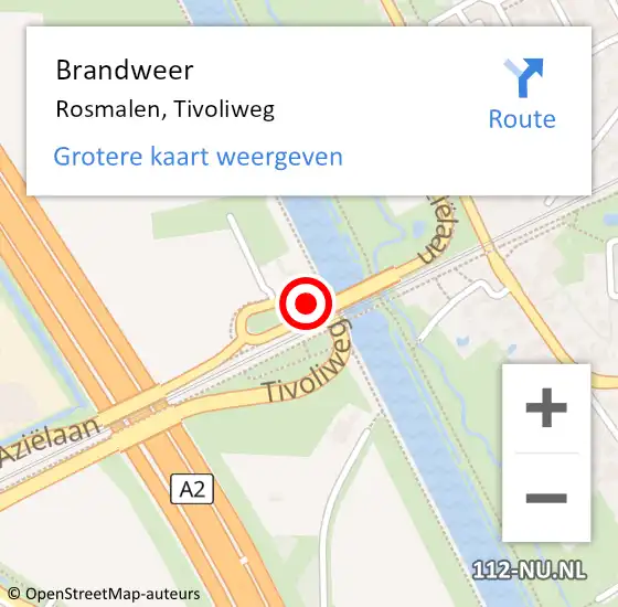 Locatie op kaart van de 112 melding: Brandweer Rosmalen, Tivoliweg op 29 augustus 2015 13:21