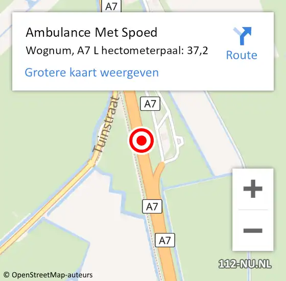 Locatie op kaart van de 112 melding: Ambulance Met Spoed Naar Benningbroek, A7 R hectometerpaal: 38,8 op 29 augustus 2015 15:45