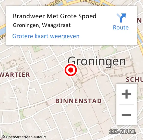 Locatie op kaart van de 112 melding: Brandweer Met Grote Spoed Naar Groningen, Waagstraat op 29 augustus 2015 16:09