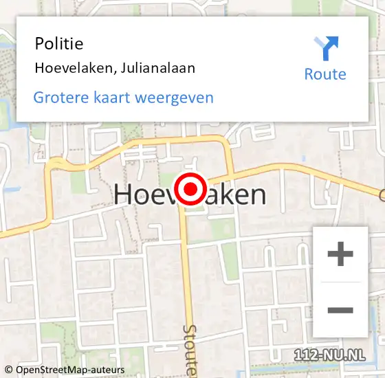 Locatie op kaart van de 112 melding: Politie Hoevelaken, Julianalaan op 29 augustus 2015 17:11