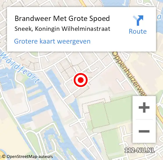 Locatie op kaart van de 112 melding: Brandweer Met Grote Spoed Naar Sneek, Koningin Wilhelminastraat op 29 augustus 2015 17:15