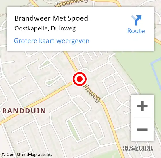 Locatie op kaart van de 112 melding: Brandweer Met Spoed Naar Oostkapelle, Duinweg op 29 augustus 2015 19:19