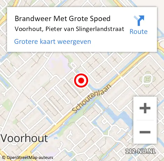 Locatie op kaart van de 112 melding: Brandweer Met Grote Spoed Naar Voorhout, Pieter van Slingerlandstraat op 29 augustus 2015 19:21