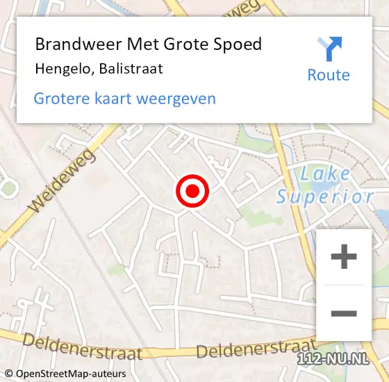 Locatie op kaart van de 112 melding: Brandweer Met Grote Spoed Naar Hengelo, Balistraat op 29 augustus 2015 20:03