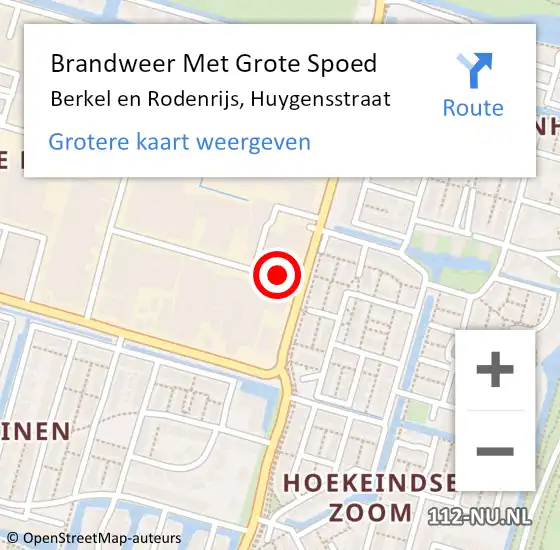 Locatie op kaart van de 112 melding: Brandweer Met Grote Spoed Naar Berkel en Rodenrijs, Huygensstraat op 29 augustus 2015 20:33