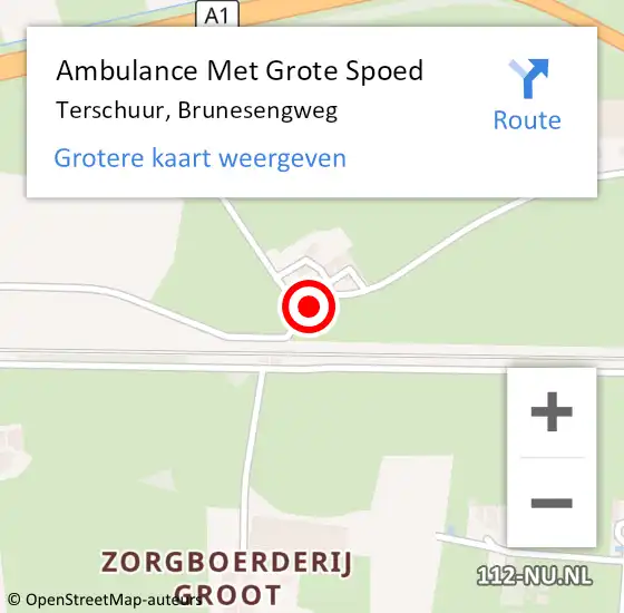 Locatie op kaart van de 112 melding: Ambulance Met Grote Spoed Naar Terschuur, Brunesengweg op 29 augustus 2015 20:37