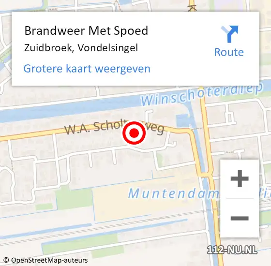 Locatie op kaart van de 112 melding: Brandweer Met Spoed Naar Zuidbroek, Vondelsingel op 29 augustus 2015 22:21