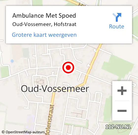 Locatie op kaart van de 112 melding: Ambulance Met Spoed Naar Oud-Vossemeer, Hofstraat op 29 augustus 2015 22:30