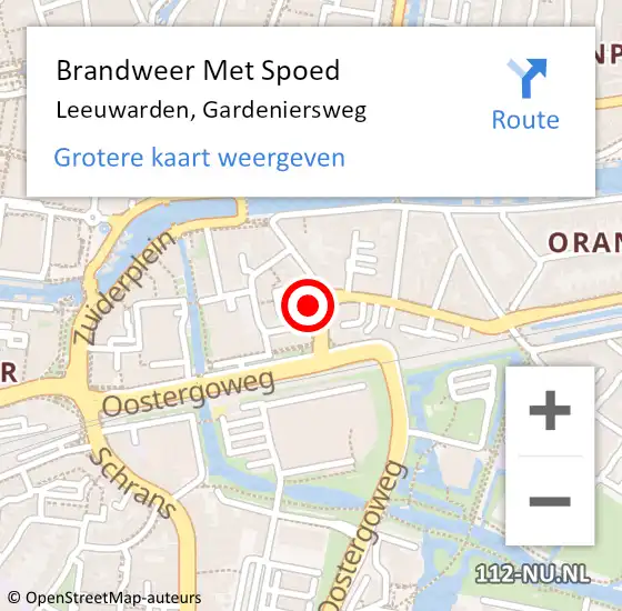 Locatie op kaart van de 112 melding: Brandweer Met Spoed Naar Leeuwarden, Gardeniersweg op 29 augustus 2015 23:26