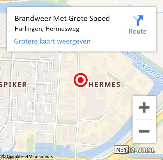 Locatie op kaart van de 112 melding: Brandweer Met Grote Spoed Naar Harlingen, Hermesweg op 29 augustus 2015 23:27