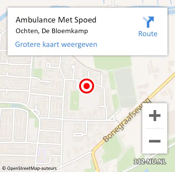 Locatie op kaart van de 112 melding: Ambulance Met Spoed Naar Ochten, De Bloemkamp op 30 augustus 2015 00:02