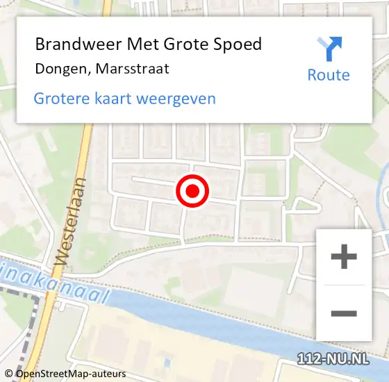 Locatie op kaart van de 112 melding: Brandweer Met Grote Spoed Naar Dongen, Marsstraat op 30 augustus 2015 00:50