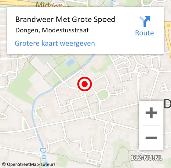 Locatie op kaart van de 112 melding: Brandweer Met Grote Spoed Naar Dongen, Modestusstraat op 30 augustus 2015 01:06