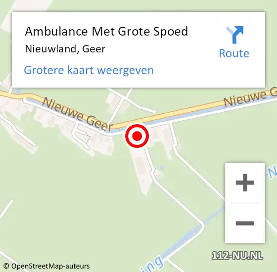 Locatie op kaart van de 112 melding: Ambulance Met Grote Spoed Naar Nieuwland, Geer op 30 augustus 2015 01:14