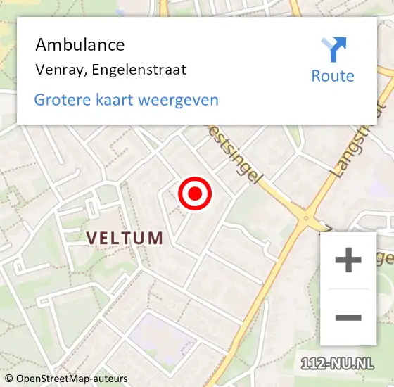 Locatie op kaart van de 112 melding: Ambulance Venray, Engelenstraat op 18 november 2013 22:10