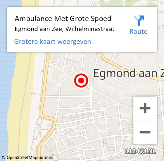 Locatie op kaart van de 112 melding: Ambulance Met Grote Spoed Naar Egmond aan Zee, Wilhelminastraat op 18 november 2013 22:10