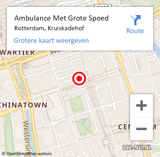 Locatie op kaart van de 112 melding: Ambulance Met Grote Spoed Naar Rotterdam, Kruiskadehof op 30 augustus 2015 02:51