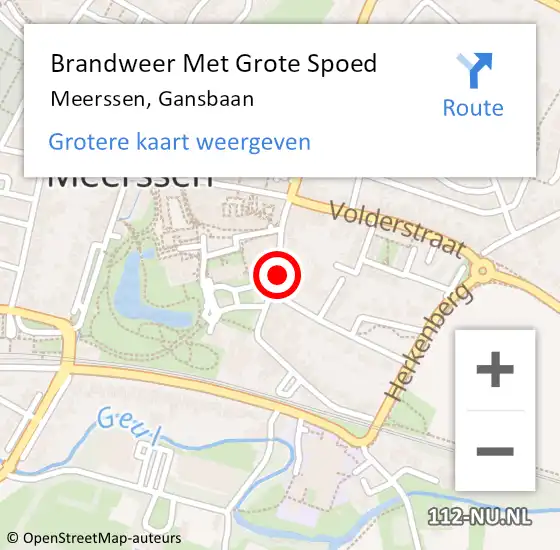 Locatie op kaart van de 112 melding: Brandweer Met Grote Spoed Naar Meerssen, Gansbaan op 30 augustus 2015 02:55