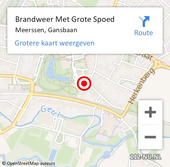 Locatie op kaart van de 112 melding: Brandweer Met Grote Spoed Naar Meerssen, Gansbaan op 30 augustus 2015 03:03