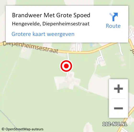 Locatie op kaart van de 112 melding: Brandweer Met Grote Spoed Naar Hengevelde, Diepenheimsestraat op 30 augustus 2015 05:29