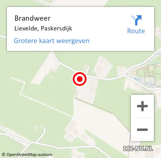 Locatie op kaart van de 112 melding: Brandweer Lievelde, Paskersdijk op 30 augustus 2015 08:35