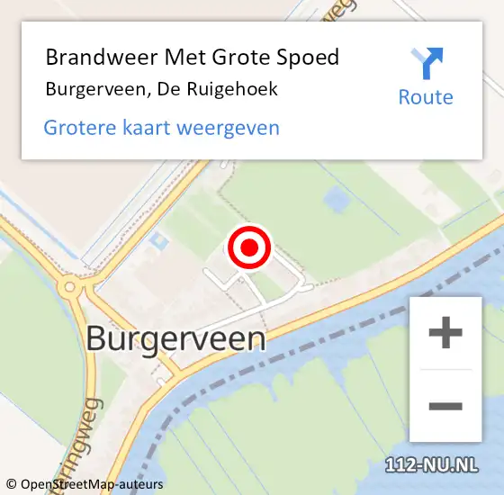 Locatie op kaart van de 112 melding: Brandweer Met Grote Spoed Naar Burgerveen, De Ruigehoek op 30 augustus 2015 08:44