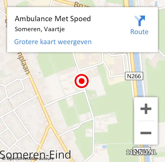 Locatie op kaart van de 112 melding: Ambulance Met Spoed Naar Someren, Vaartje op 30 augustus 2015 10:53