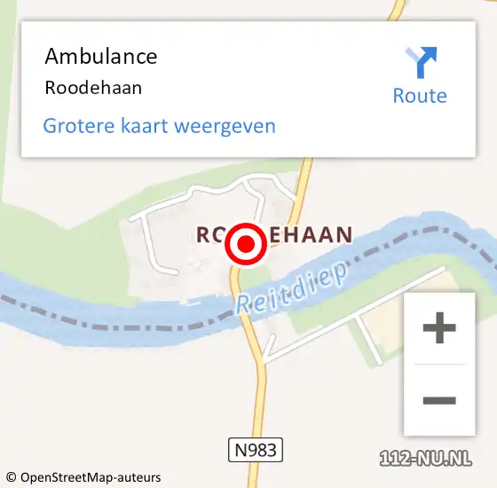 Locatie op kaart van de 112 melding: Ambulance Roodehaan op 30 augustus 2015 11:00