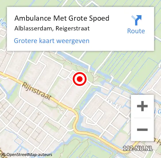 Locatie op kaart van de 112 melding: Ambulance Met Grote Spoed Naar Alblasserdam, Reigerstraat op 30 augustus 2015 11:10