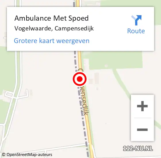 Locatie op kaart van de 112 melding: Ambulance Met Spoed Naar Vogelwaarde, Campensedijk op 30 augustus 2015 11:19