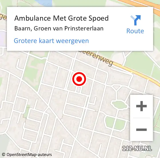 Locatie op kaart van de 112 melding: Ambulance Met Grote Spoed Naar Baarn, Groen van Prinstererlaan op 30 augustus 2015 13:37