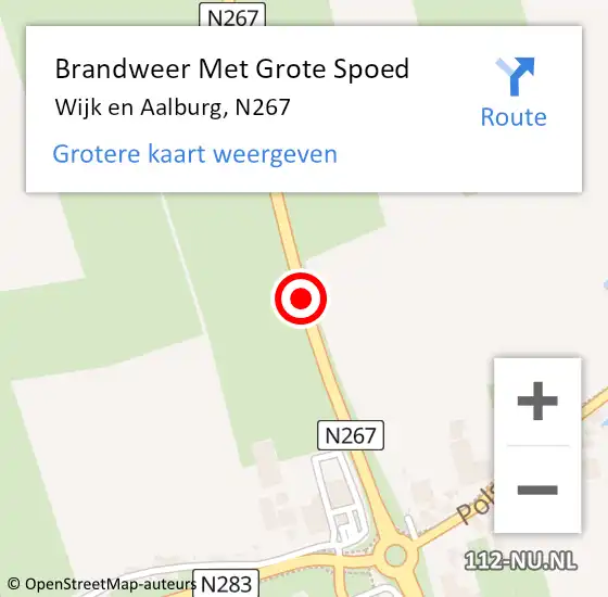 Locatie op kaart van de 112 melding: Brandweer Met Grote Spoed Naar Wijk en Aalburg, N267 op 30 augustus 2015 14:48
