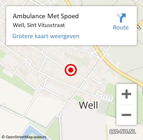 Locatie op kaart van de 112 melding: Ambulance Met Spoed Naar Well, Sint Vitusstraat op 30 augustus 2015 15:01