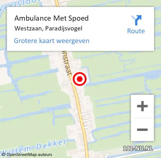 Locatie op kaart van de 112 melding: Ambulance Met Spoed Naar Westzaan, Paradijsvogel op 30 augustus 2015 15:11