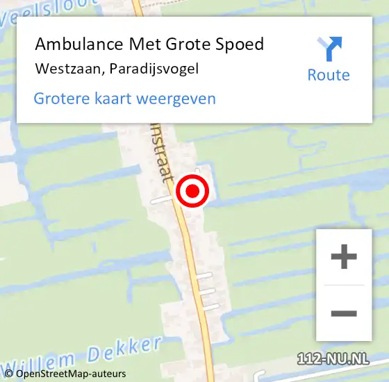 Locatie op kaart van de 112 melding: Ambulance Met Grote Spoed Naar Westzaan, Paradijsvogel op 30 augustus 2015 15:22