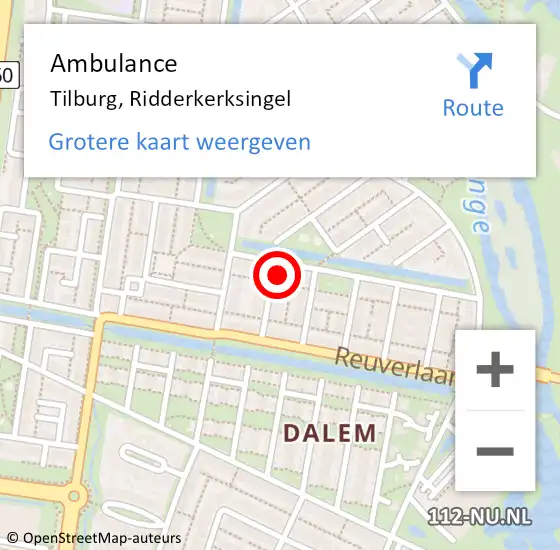 Locatie op kaart van de 112 melding: Ambulance Tilburg, Ridderkerksingel op 30 augustus 2015 18:16