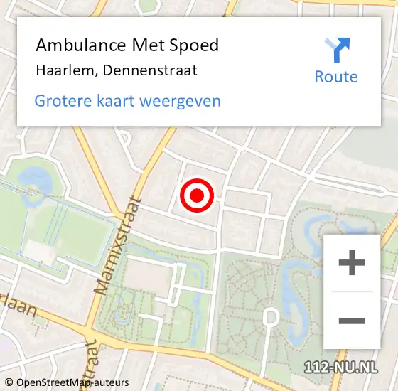 Locatie op kaart van de 112 melding: Ambulance Met Spoed Naar Haarlem, Dennenstraat op 30 augustus 2015 19:18