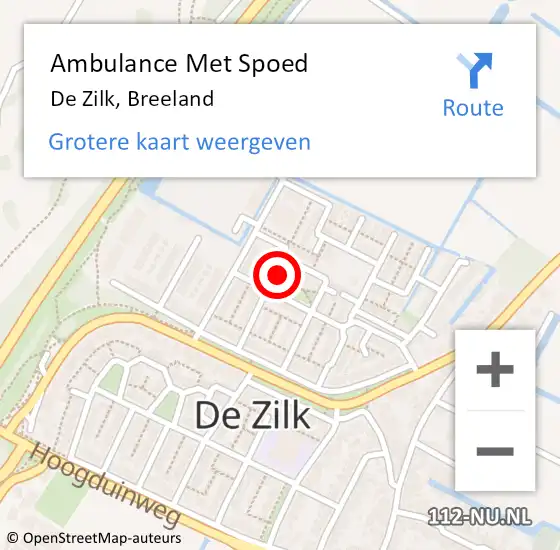 Locatie op kaart van de 112 melding: Ambulance Met Spoed Naar De Zilk, Breeland op 30 augustus 2015 20:10