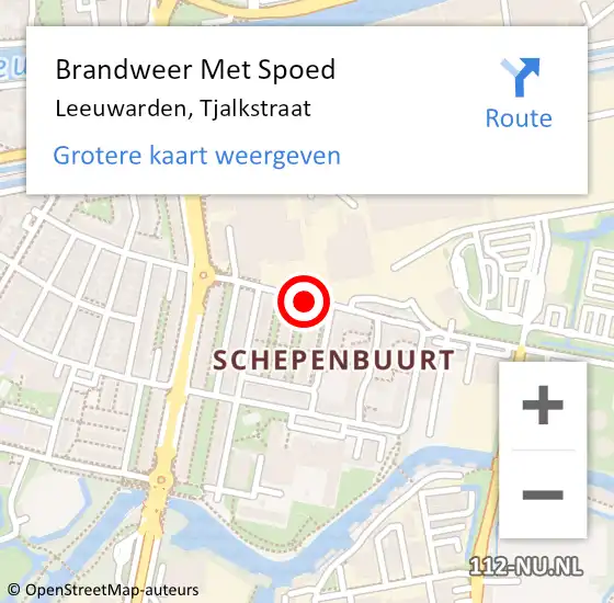 Locatie op kaart van de 112 melding: Brandweer Met Spoed Naar Leeuwarden, Tjalkstraat op 30 augustus 2015 21:39