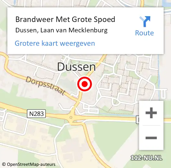 Locatie op kaart van de 112 melding: Brandweer Met Grote Spoed Naar Dussen, Laan van Mecklenburg op 30 augustus 2015 21:58