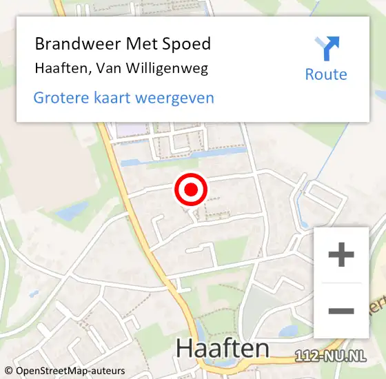 Locatie op kaart van de 112 melding: Brandweer Met Spoed Naar Haaften, Van Willigenweg op 30 augustus 2015 22:35