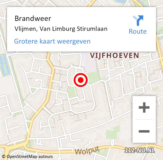 Locatie op kaart van de 112 melding: Brandweer Vlijmen, Van Limburg Stirumlaan op 30 augustus 2015 22:51