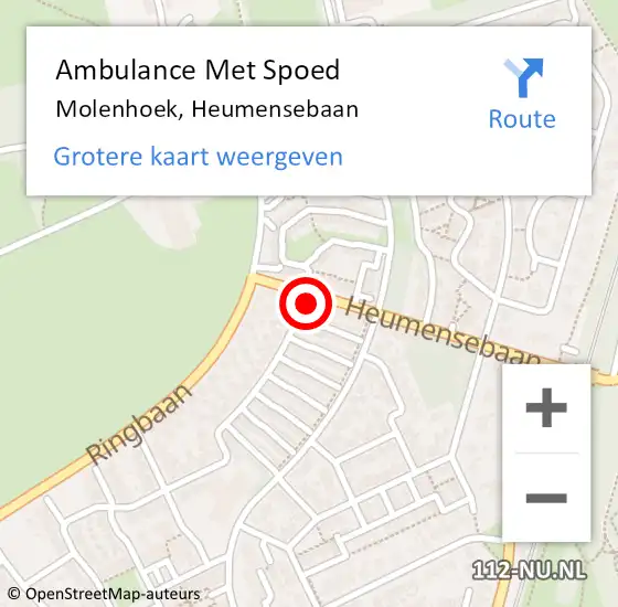 Locatie op kaart van de 112 melding: Ambulance Met Spoed Naar Molenhoek, Heumensebaan op 30 augustus 2015 23:27